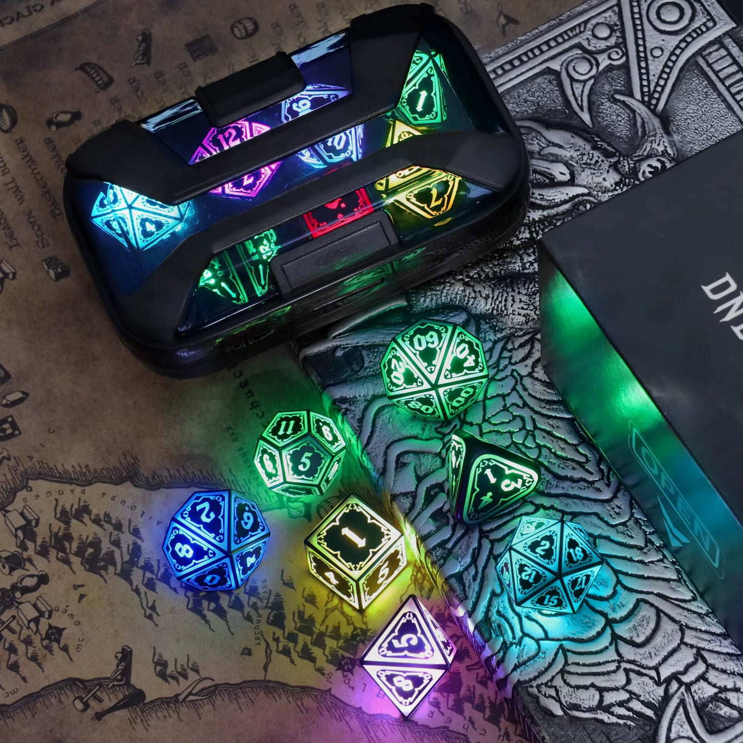 DND Dice Wireless Charging LED Dice Rechargeable Light up Dice Set with Charging Box for Dungeons and Dragons Role Playing Game