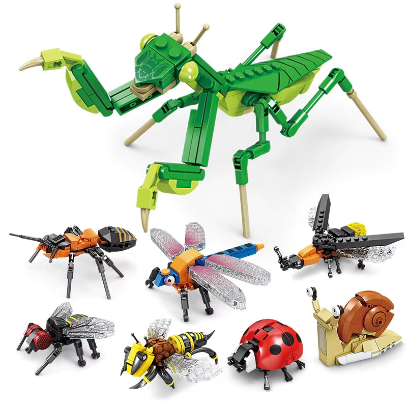 Creative Building Blocks Insect Model Bee Dragonfly Ant Mantis Children'S Assembled Toys Interesting Animal Ornaments Gifts
