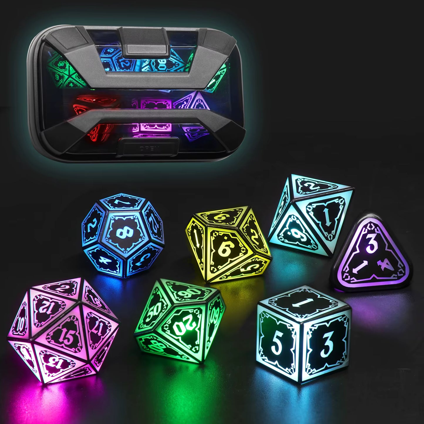 DND Dice Wireless Charging LED Dice Rechargeable Light up Dice Set with Charging Box for Dungeons and Dragons Role Playing Game