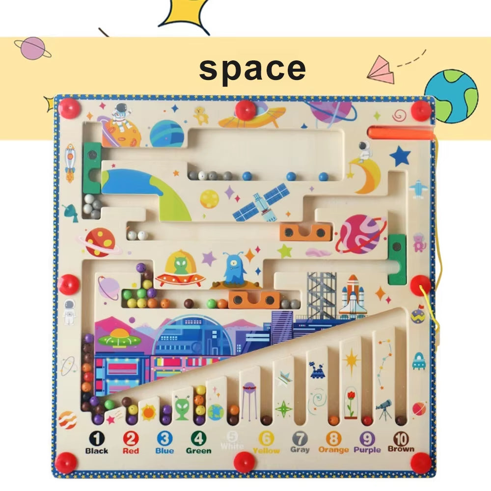 Magnetic Color and Number Maze Montessori Toys Wooden Puzzle Activity Board Learning Puzzle Counting Matching Toys for Toddlers