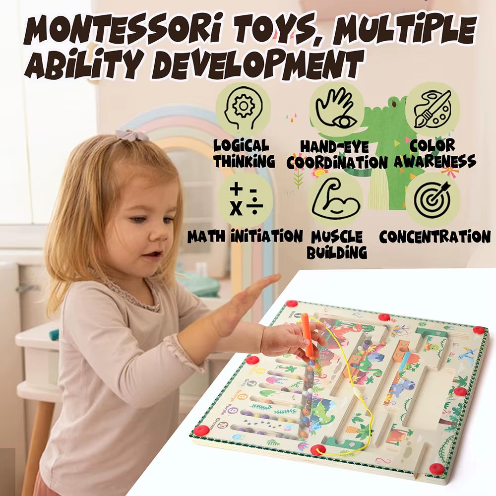 Magnetic Color and Number Maze Montessori Toys Wooden Puzzle Activity Board Learning Puzzle Counting Matching Toys for Toddlers