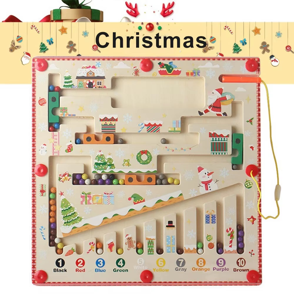 Magnetic Color and Number Maze Montessori Toys Wooden Puzzle Activity Board Learning Puzzle Counting Matching Toys for Toddlers