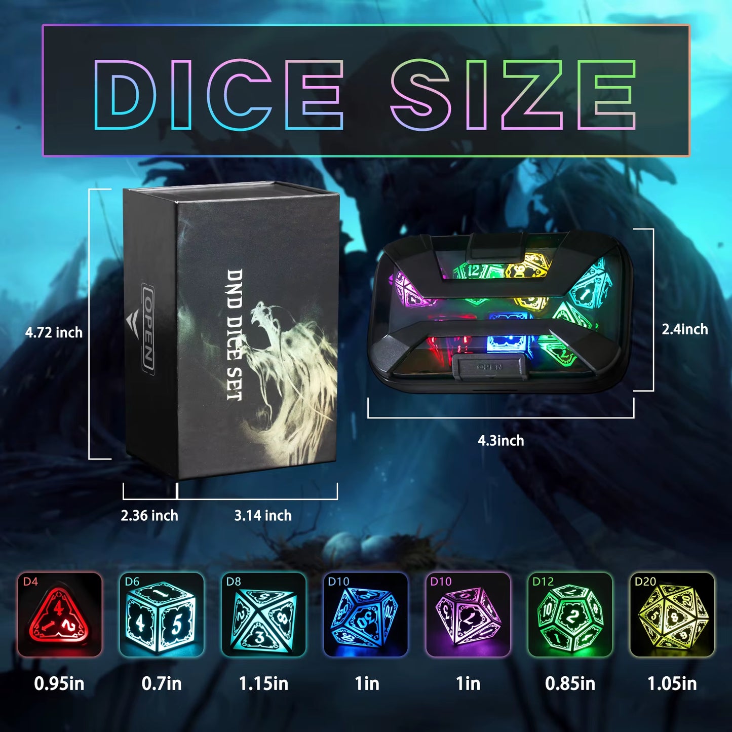 DND Dice Wireless Charging LED Dice Rechargeable Light up Dice Set with Charging Box for Dungeons and Dragons Role Playing Game