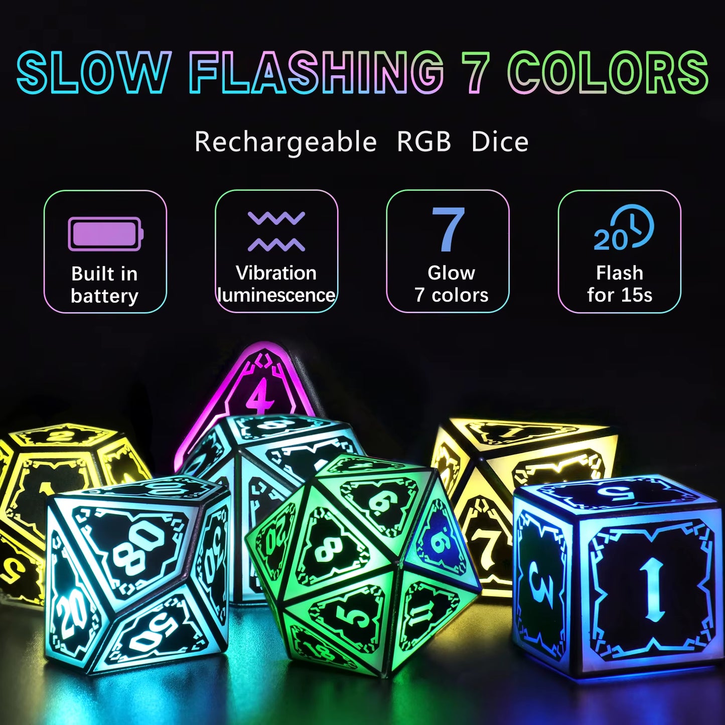 DND Dice Wireless Charging LED Dice Rechargeable Light up Dice Set with Charging Box for Dungeons and Dragons Role Playing Game