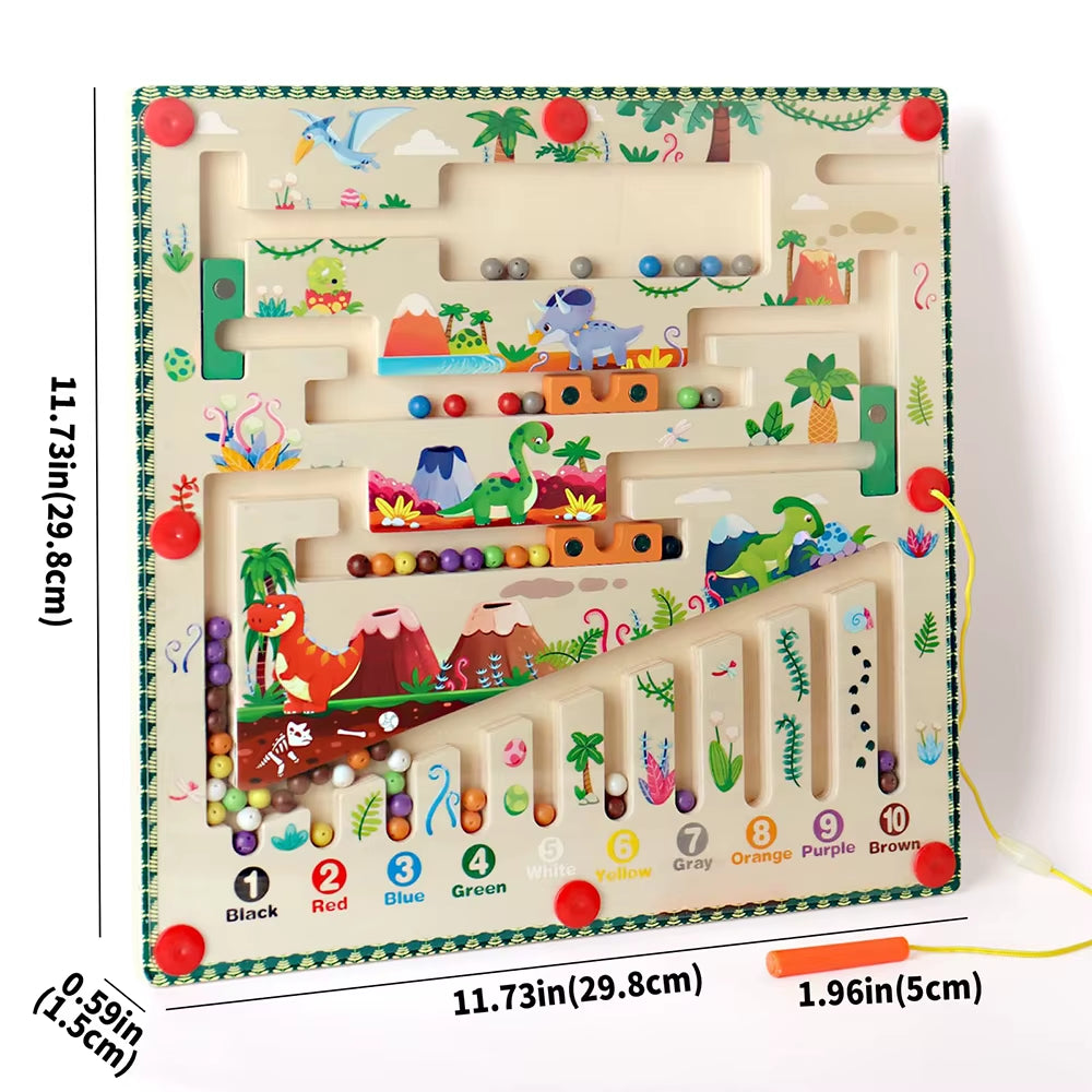 Magnetic Color and Number Maze Montessori Toys Wooden Puzzle Activity Board Learning Puzzle Counting Matching Toys for Toddlers