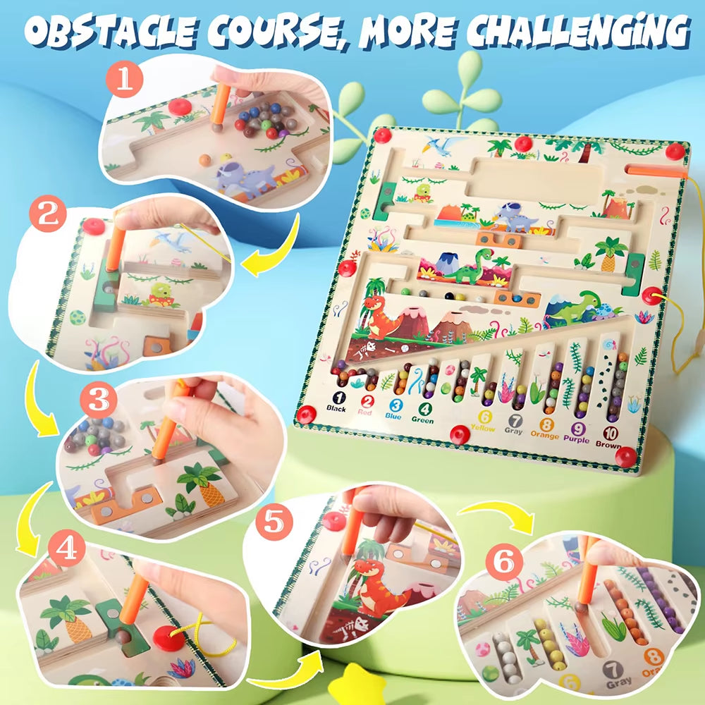 Magnetic Color and Number Maze Montessori Toys Wooden Puzzle Activity Board Learning Puzzle Counting Matching Toys for Toddlers