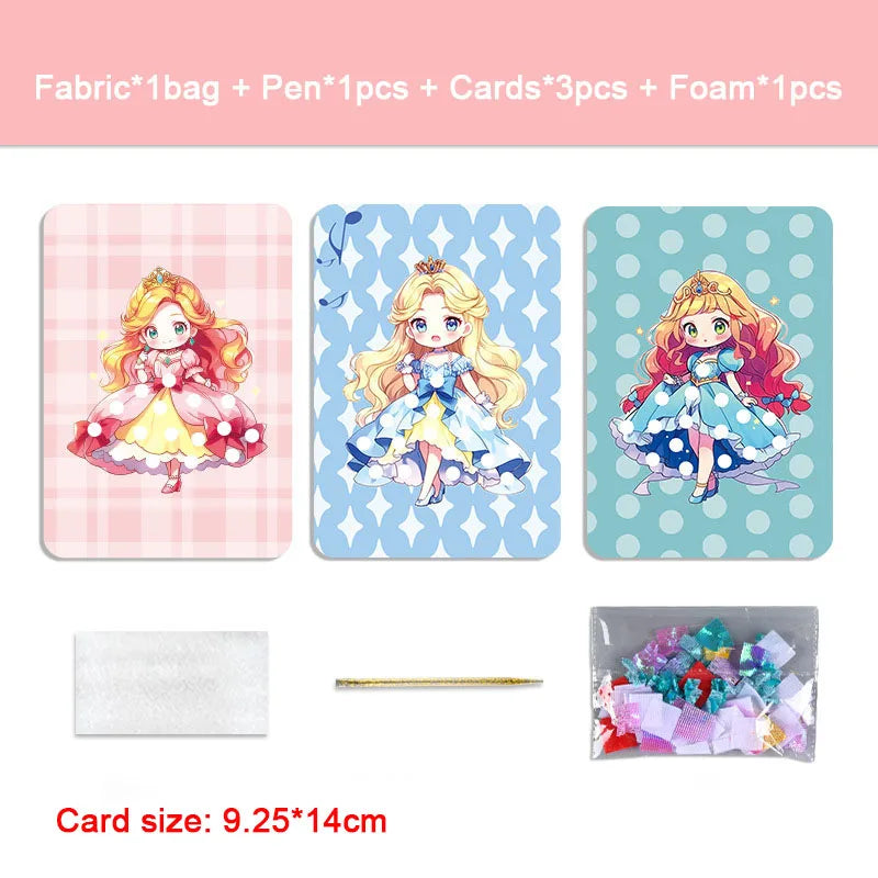 Creative Princess Puzzle Puncture Painting Board with Pens Fabric Craft Kits for Kids Poking Drawing Dress up Boards DIY Toys