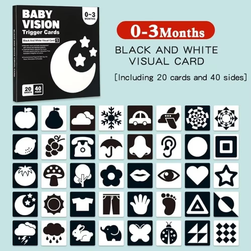 Montessori Baby Vision Stimulation Cards Black White High Contrast Card Stimulate Newborn Visual Early Educational Learning Toys