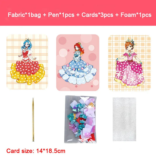 Creative Princess Puzzle Puncture Painting Board with Pens Fabric Craft Kits for Kids Poking Drawing Dress up Boards DIY Toys