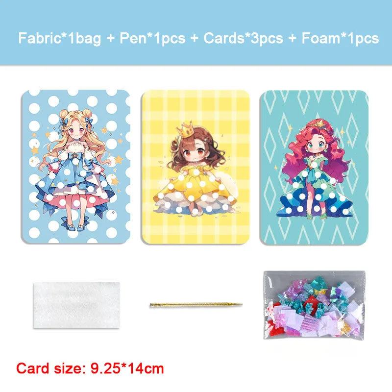 Creative Princess Puzzle Puncture Painting Board with Pens Fabric Craft Kits for Kids Poking Drawing Dress up Boards DIY Toys